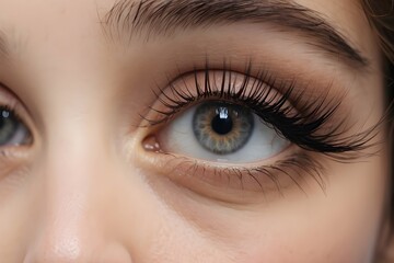 Long eyelashes in a female eye close-up