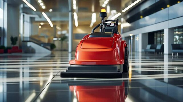 Floor cleaning with modern machinery, professional janitorial service in action, Hygienic environments, Maintenance and cleanliness	v