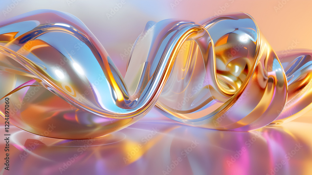 Poster a colorful, flowing abstract design with smooth curves and reflections.
