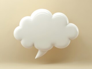 White speech bubble design displayed against a soft beige background with a 3D effect, popular in modern digital communication and graphics