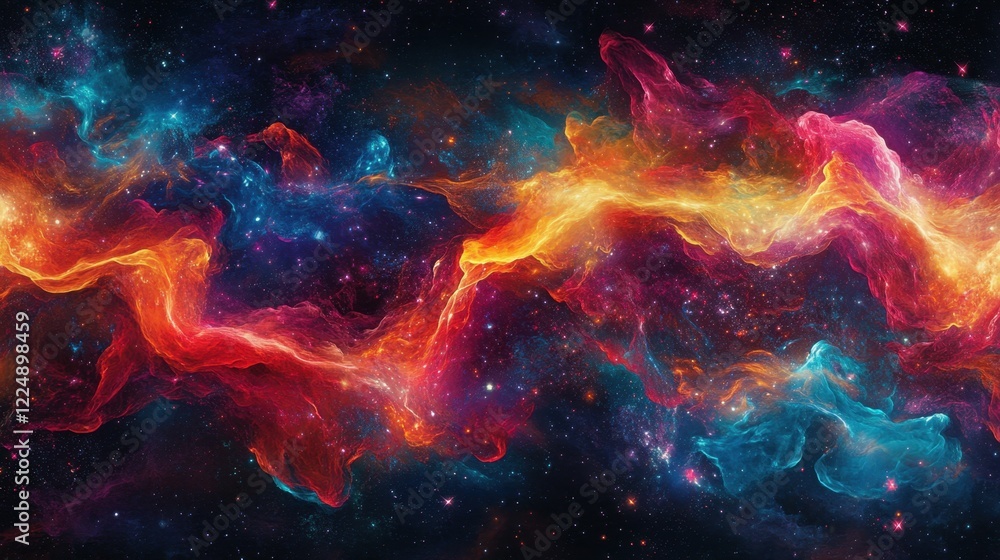 Poster cosmic nebula: a vivid tapestry of celestial colors and gaseous formations in deep space