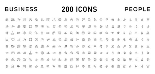 Business people line icons set. Teamwork, human resources, meeting, partnership, workgroup, success, leadership icon