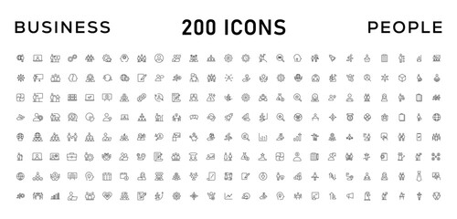Business people line icons set. Teamwork, human resources, meeting, partnership, workgroup, success, leadership icon