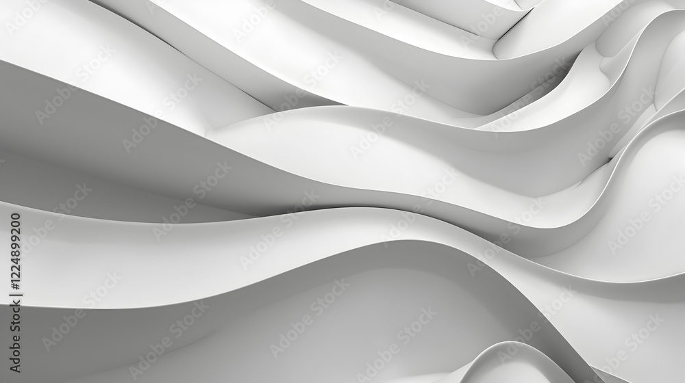 Poster abstract white waves create a smooth, flowing texture, emphasizing simplicity and elegance.