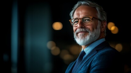 Fototapeta premium Confident elderly caucasian male in suit with glasses smiling