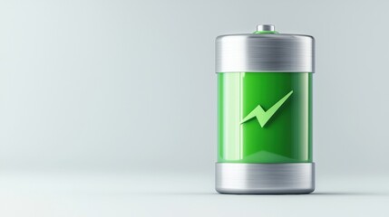 Modern green battery with energy symbol on a minimalist background