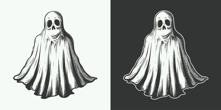 Vintage retro jand drawn engraving illustration of halloween spooku ghost monter illustration