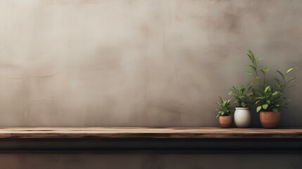 The background has warm coffee-pastel tones, with a shelf and decorative flower pots. Perfect for demonstrating a cozy and welcoming atmosphere in various design and marketing projects.