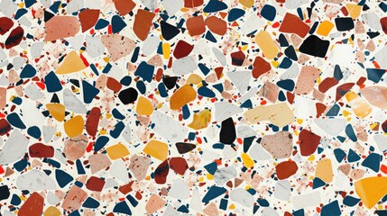 Colorful terrazzo surface with various shapes and textures showcasing a modern design aesthetic in a stylish interior setting
