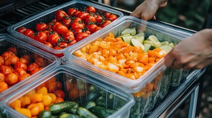 Obraz premium Fresh produce organized in clear plastic containers.