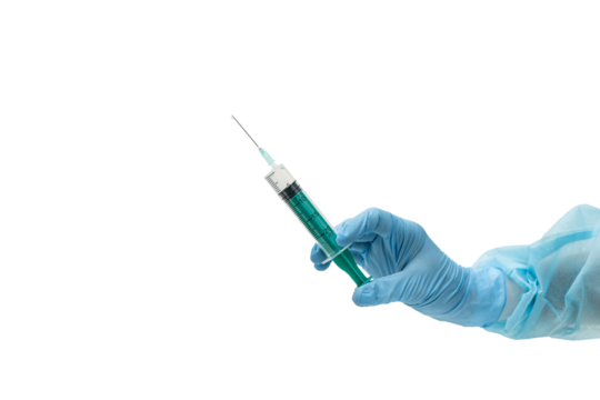 Doctor's Hand in Latex Glove Holding a Syringe - Transparent PNG - Powered by Adobe