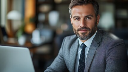 Fototapeta premium Confident mature caucasian male professional with beard in office setting