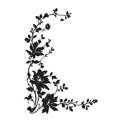 black corner flower decoration wedding ornament silhouette illustration on white background