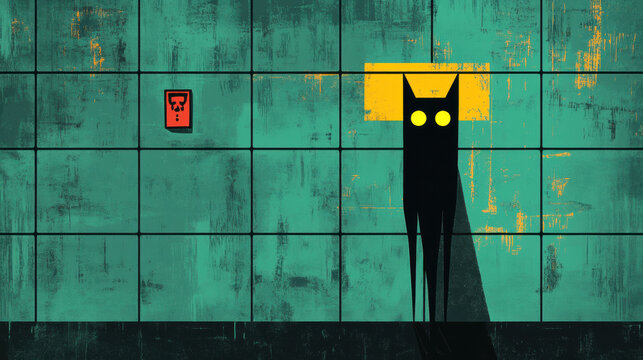 Unsolved mysteries, illustration, A shadow of a mysterious creature cast on a wall, captured in high fidelity, showcasing intriguing and artistic imagery for various uses.