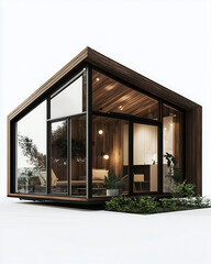Modern Minimalist Tiny House with Glass Walls and Wooden Interior Design
