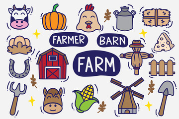 set of doodle with color good for background, wallpaper, icon, sticker, element design, etc