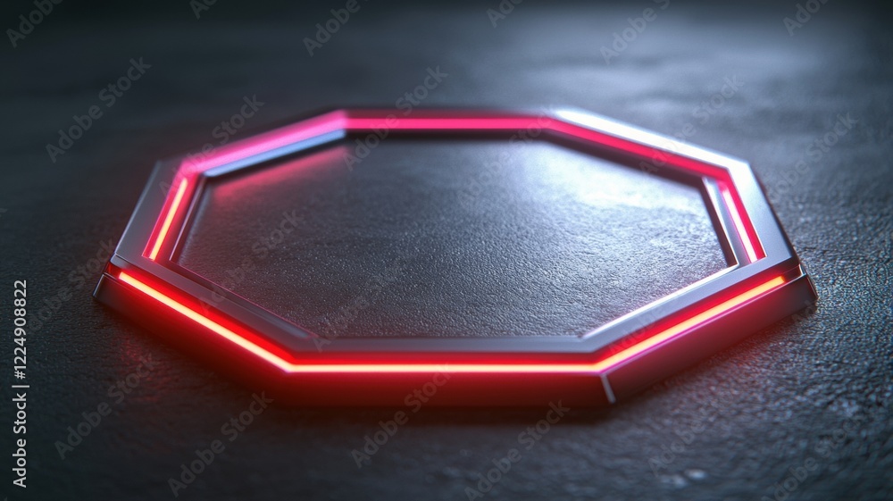 Poster futuristic hexagonal design with glowing neon lights and smooth surface finish