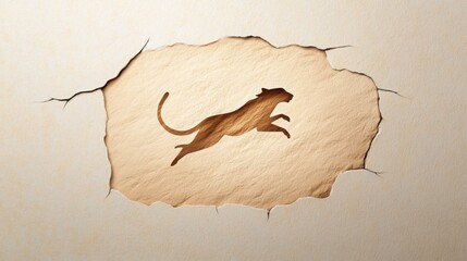 an ancient cave painting of a running animal, with intricate lines and subtle colors