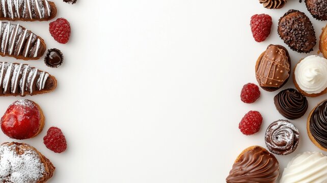 Assorted Pastries and Desserts Flat Lay with Bright and Colorful Appearance