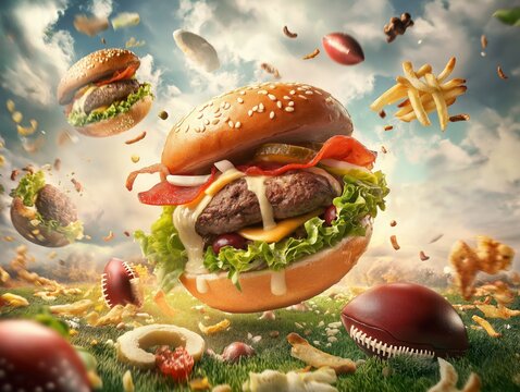 Super Bowl special burger with extra cheese, bacon, and bold flavors