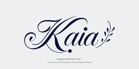 Elegant serif font "Kaia" meticulously crafted for luxury branding and logo creation. This classic yet minimal typeface is ideal for wedding alphabets, fashion logos, and premium designs