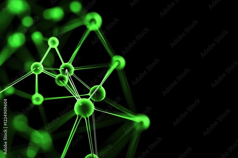 Poster abstract design of interconnected digital nodes in vibrant green color scheme
