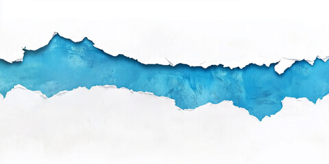 blue paper edge ripped torn white flat background isolated