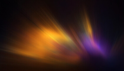 Obraz premium Digital fractal yellow orange purple ultraviolet defocused radiance soft texture on dark black empty space background. Neon blur glow. Color light overlay. Copy space.