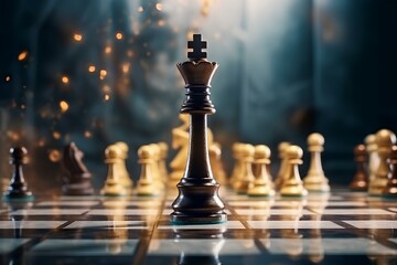 A chess queen stands confidently against a chessboard, surrounded by pawns. This scene captures the essence of strategy and elegance inherent in the game of chess.