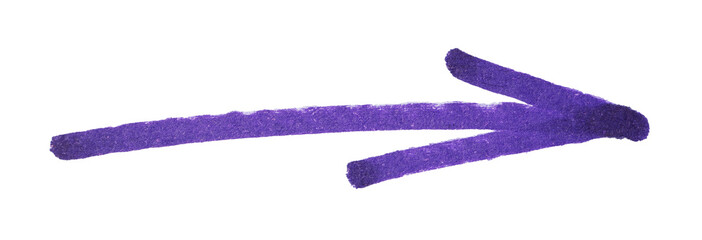 One purple drawn arrow isolated on white