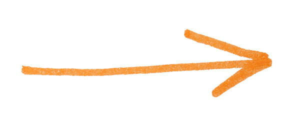One orange drawn arrow isolated on white