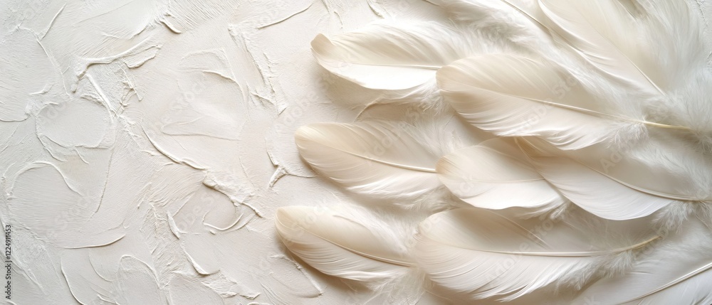 Poster soft white feathers on textured surface creating a delicate and elegant abstract background