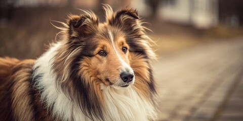 Sepia Shetland Sheepdog Portrait: Beautifully Groomed Fluffy Dog