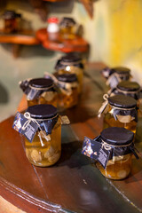 Small glass jars with preserves