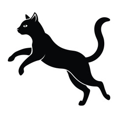 Jumping Cute cat Silhouette Clip Art Image vector black color.