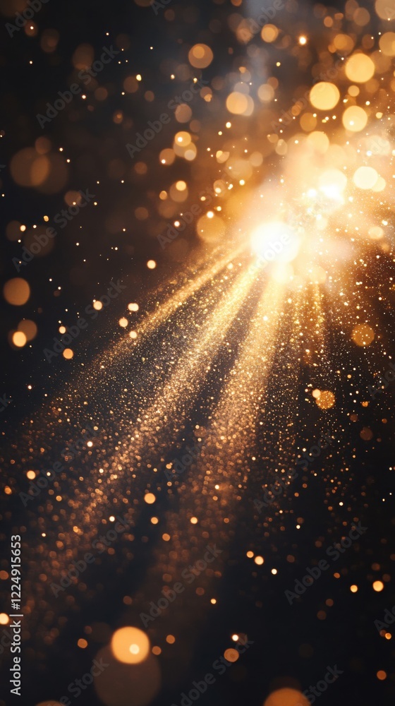 Poster golden light burst with bokeh effects on dark background creating a magical and elegant scene