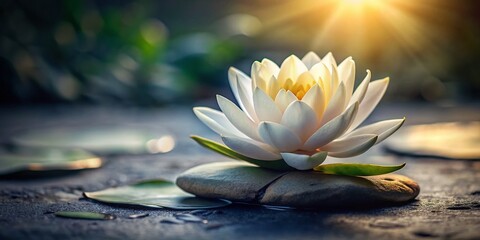 Serene Ivory Lotus Flower: Yoga, Zen Spa, Wellness Stock Photo