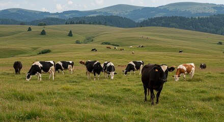 Serene Cattle Grazing on Rolling Hills