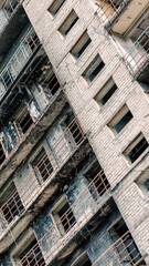 destroyed and burned houses in the city in Ukraine