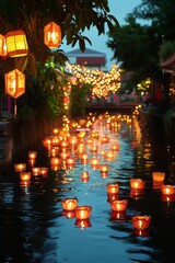 Serene River with Floating Lanterns