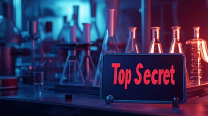 Laboratory Scene with Top Secret Signage