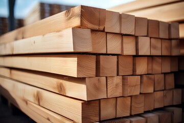 The wooden planks, neatly stacked, showcase their rich texture and intricate detail. This composition beautifully illustrates the craftsmanship and versatility inherent in these wooden pieces