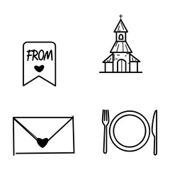 a symbol of wedding celebration with love, food, church and festive feast