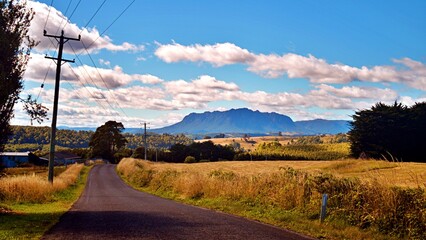 A view of mountains in Cradle Mountain-Lake St Clair National Park, Tasmania, Australia.