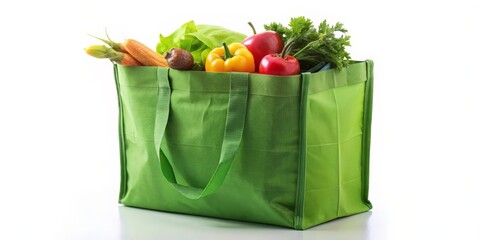 Green Tote Bag with Fresh Produce