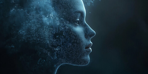 Digital transformation human connection virtual realm portrait ethereal environment side view futuristic concept