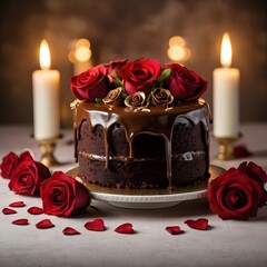chocolate cake and rose