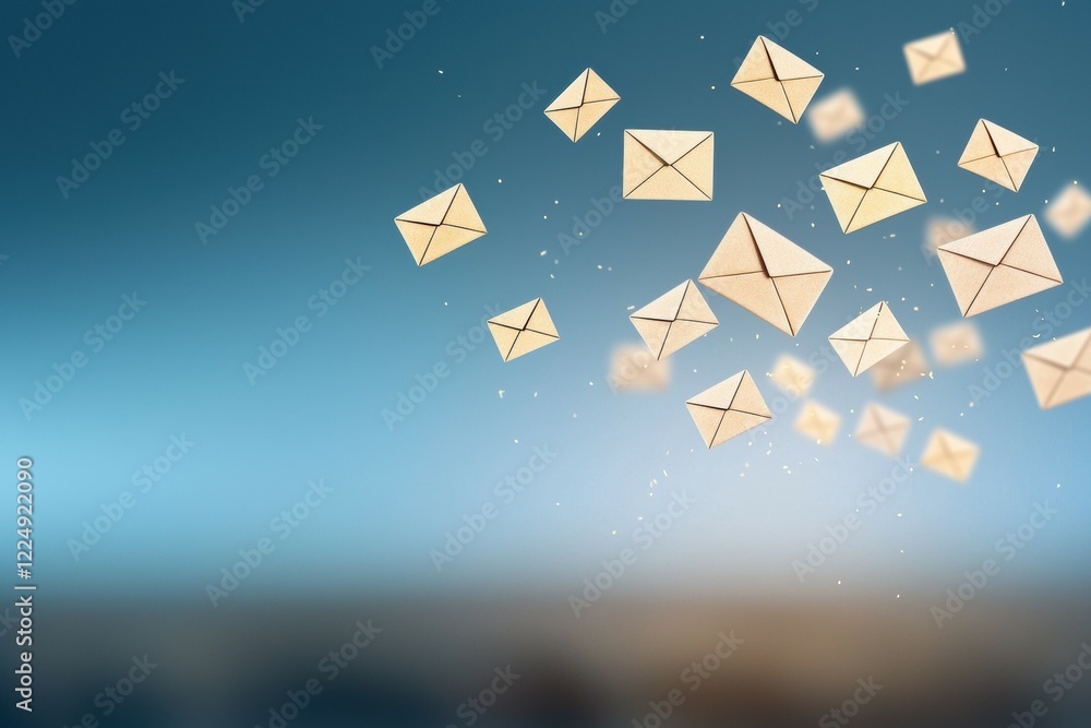 Poster floating email icons on a clean digital background with abstract elements