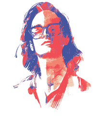 Illustration with a Red and Blue Color Palette Brush