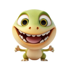 Happy Little Dinosaur: A 3D rendered, cheerful, and adorable baby dinosaur with wide eyes and a toothy grin. This playful image is perfect for adding a touch of fun and whimsy to your project. 